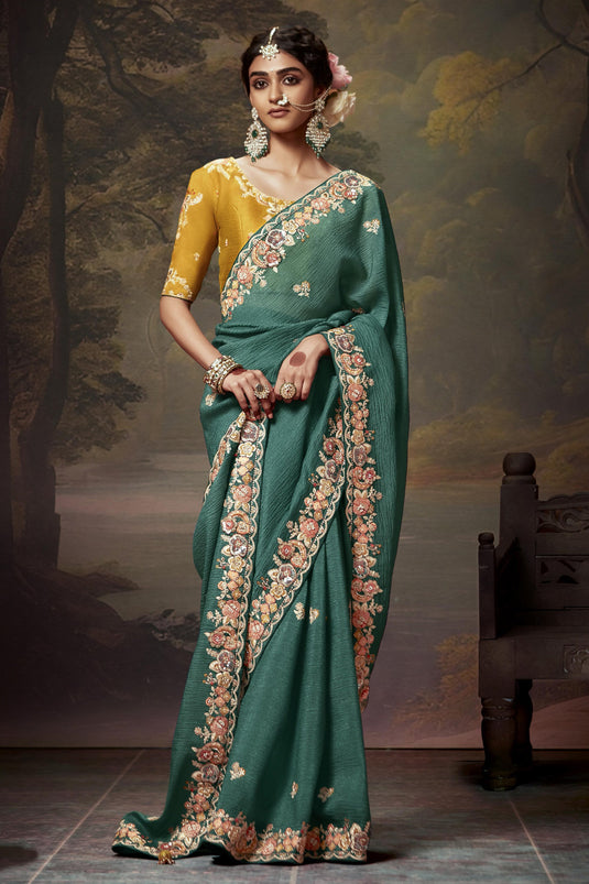 Charming Teal Silk Saree