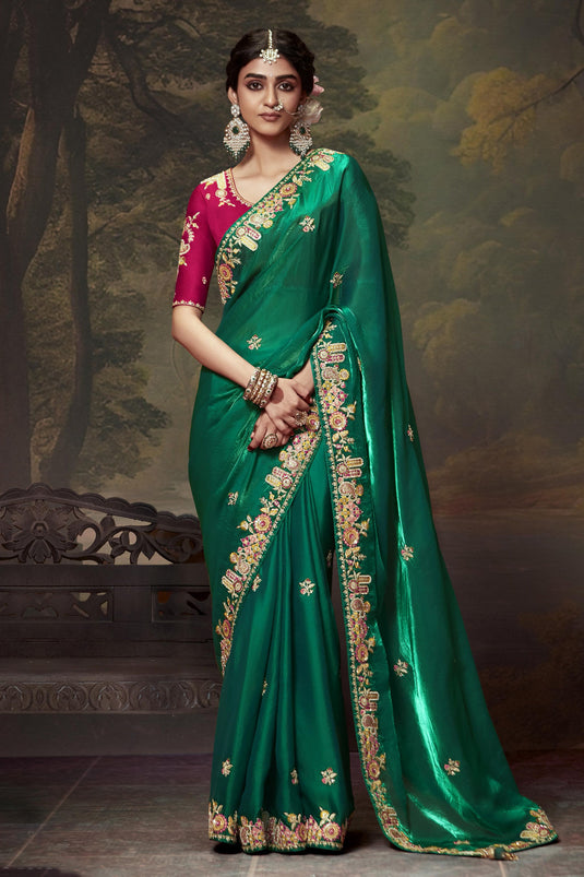 Lovely Dark Green Silk Festive Saree