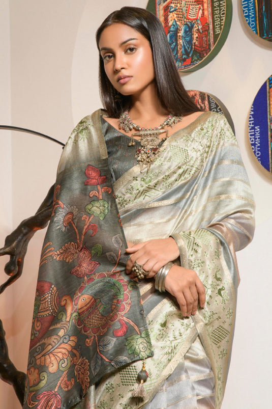 Multi Color Brilliant Organza Fabric Printed Festive Wear Saree