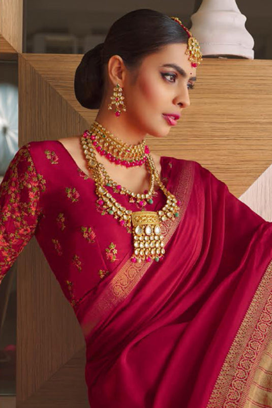 Magenta Color Art Silk Fabric Festive Wear Luminous Saree