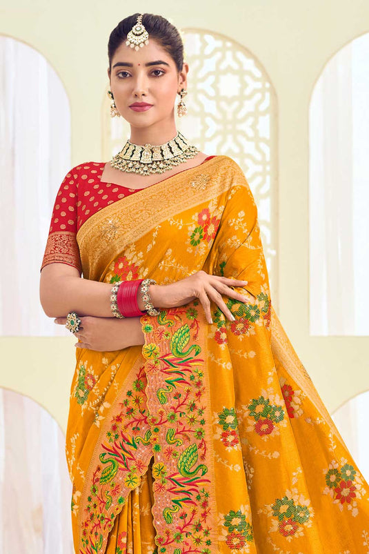 Mustard Color Gorgeous Weaving Designs Silk Saree