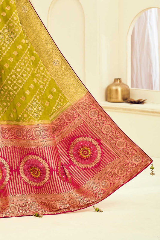 Soothing Weaving Designs Silk Saree In Green Color