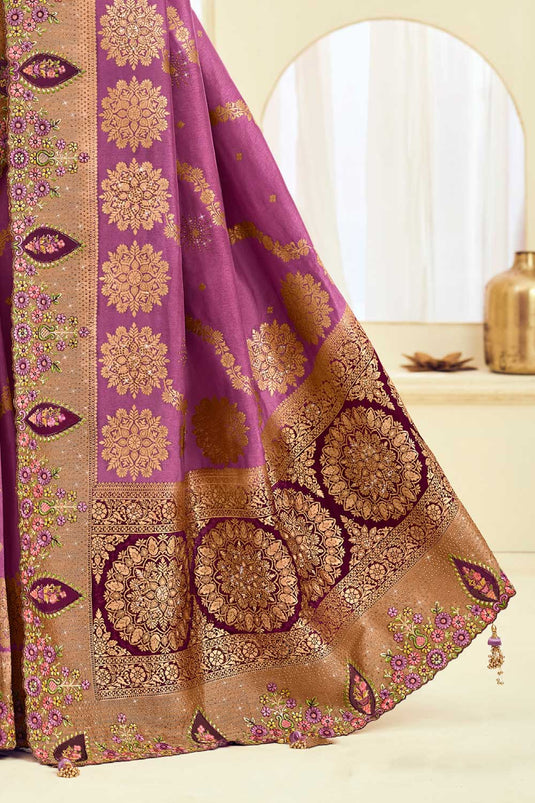 Lavender Color Glorious Weaving Designs Silk Saree