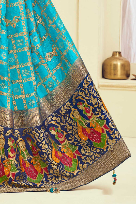 Delicate Cyan Color Weaving Designs Silk Saree