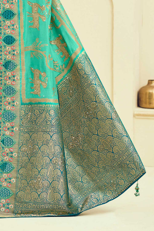 Sea Green Color Glamorous Weaving Designs Silk Saree