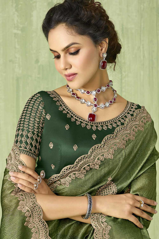 Silk Fabric Green Color Graceful Saree