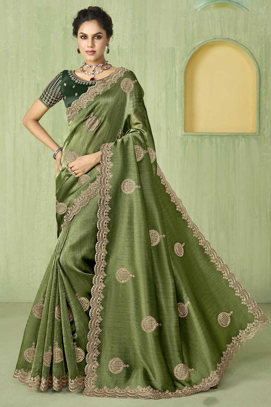 Silk Fabric Green Color Graceful Saree