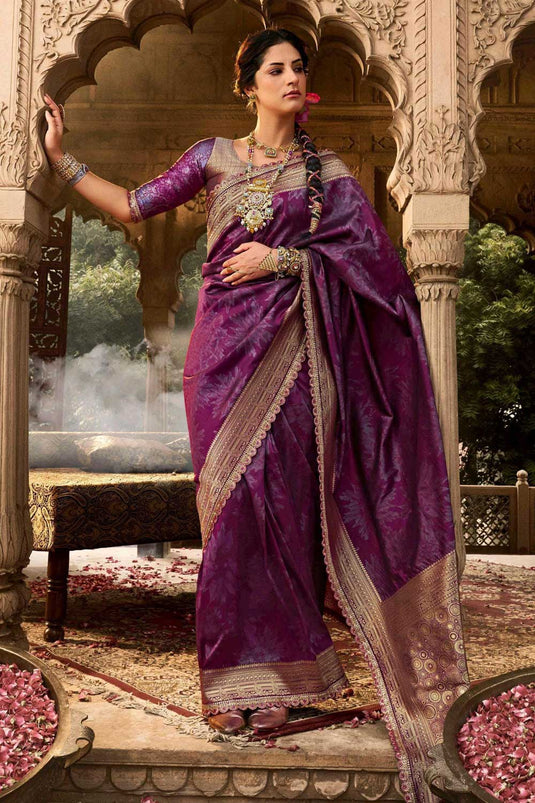 Amazing Festive Wear Purple Color Banarasi Silk Saree