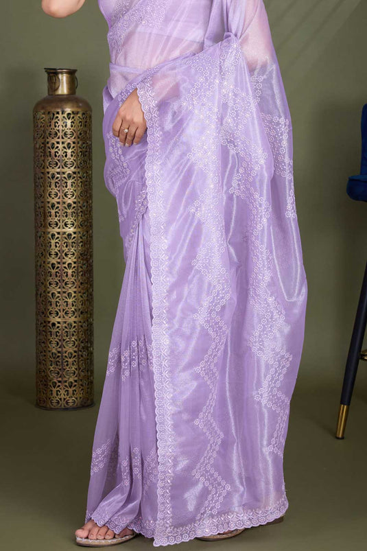 Party Look Net Fabric Lavender Color Saree