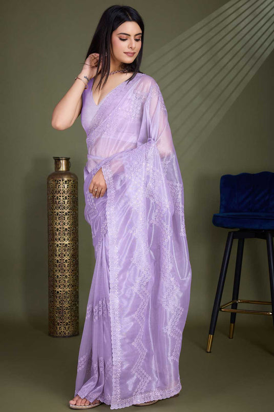 Party Look Net Fabric Lavender Color Saree