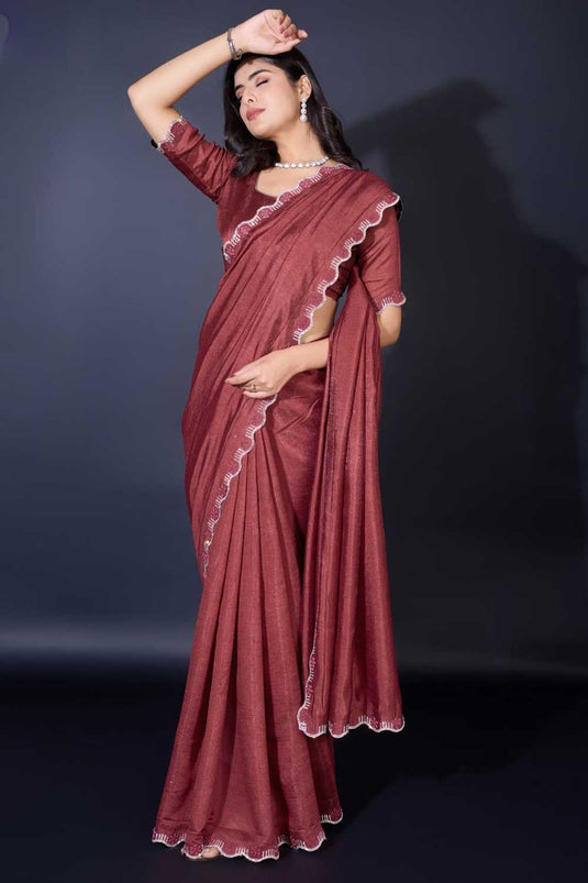 Rust Color Border Work Glamorous Fancy Fabric Saree