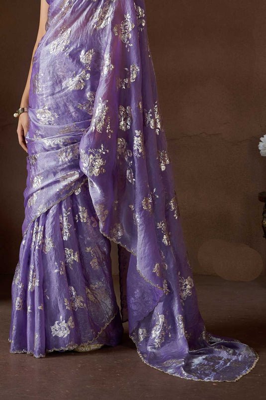 Lavender Color Pleasant Satin Silk Saree For Function