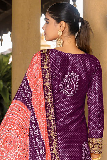 Bandhani Print Chinon Purple Readymade Palazzo Suit