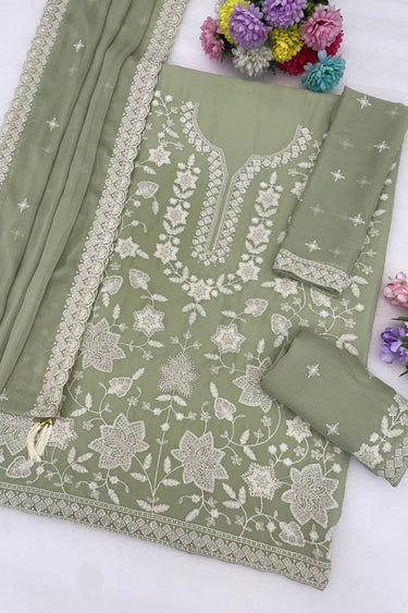 Georgette Chiffon Embroidered Sea Green Palazzo Salwar Suit With Dupatta