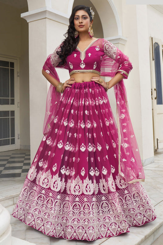 Pink Color Sequins Work On Net Fabric Chic Lehenga
