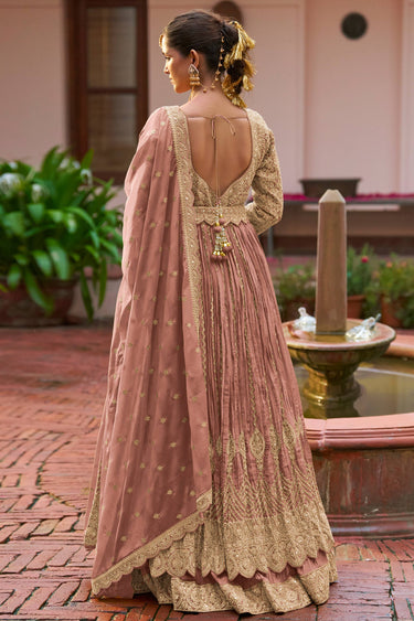 Chinon Pink Readymade Long Top With Designer Skirt
