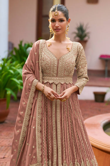Chinon Pink Readymade Long Top With Designer Skirt