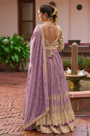 Lavender Chinon Sangeet Wear Readymade Long Top And Skirt