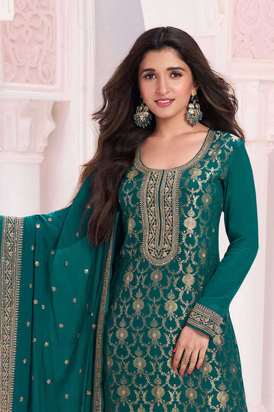 Nidhi shah Tempting Viscose Fabric Teal Color Salwar Suit