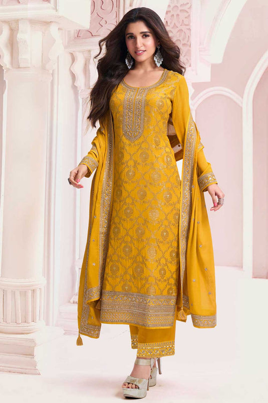 Nidhi shah Engaging Yellow Color Viscose Fabric Salwar Suit