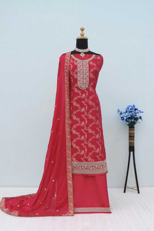 Nidhi shah Classic Red Color Salwar Suit In Viscose Fabric