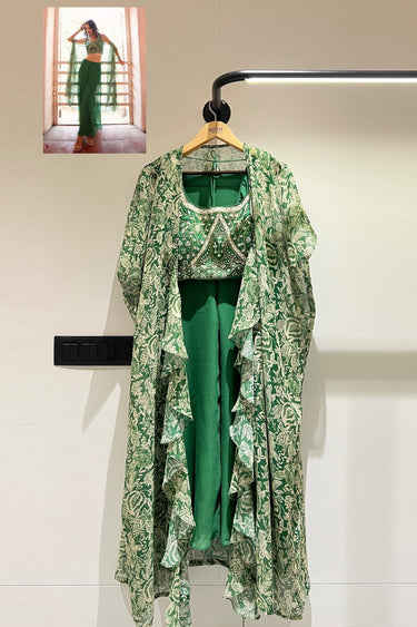 Traditional Green Color Georgette Readymade Sharara Suit For Function