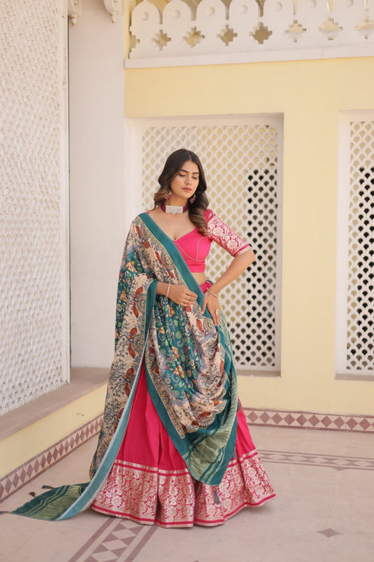 Pink Color Jacquard Work On Viscose Fabric Stunning Lehenga