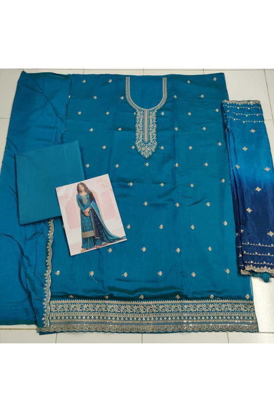 Nidhi shah Alluring Vichitra Fabric Teal Color Palazzo Suit