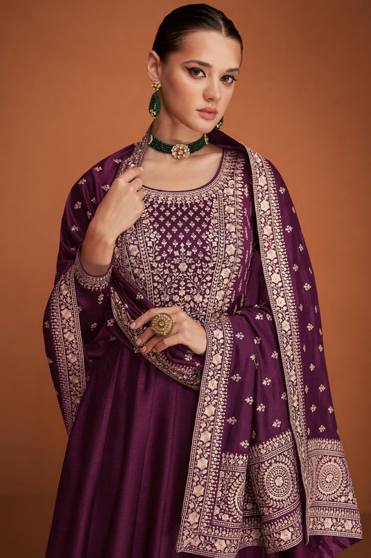 Eugeniya Belousova Charming Purple Color Art Silk Fabric Anarkali Suit