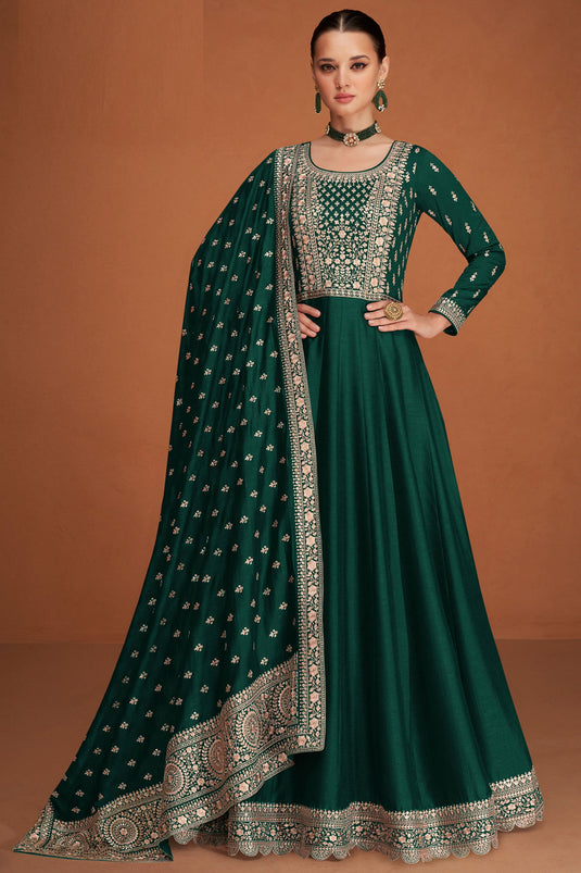 Eugeniya Belousova Art Silk Fabric Green Color Supreme Anarkali Suit