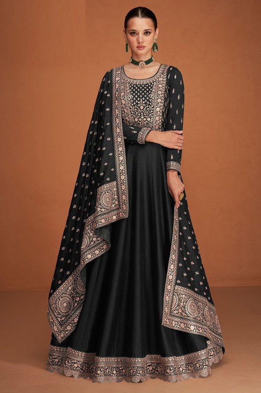 Eugeniya Belousova Alluring Art Silk Fabric Black Color Anarkali Suit