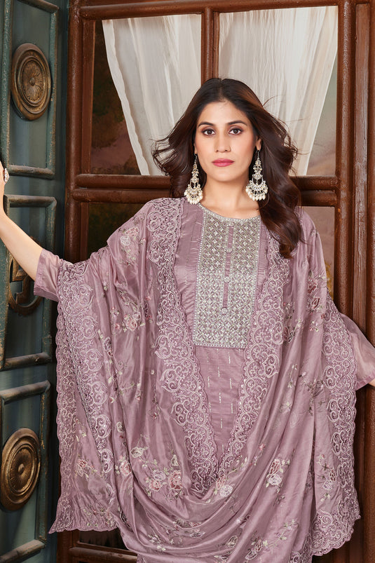 Tempting Organza Fabric Function Wear Lavender Salwar Suit