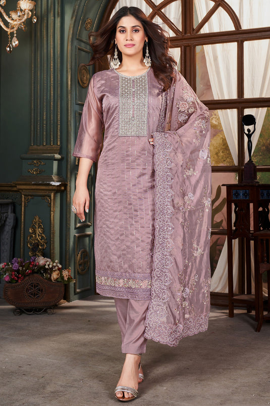 Tempting Organza Fabric Function Wear Lavender Salwar Suit