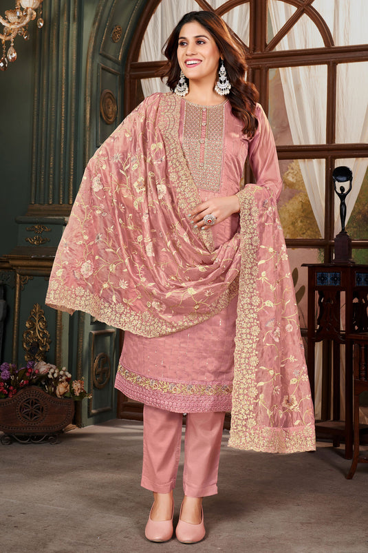 Creative Function Wear Organza Fabric Salwar Suit In Pink Color