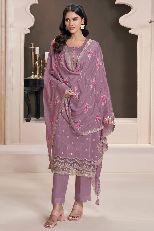 Art Silk Embroidered Straight Cut Suit For Function Wear