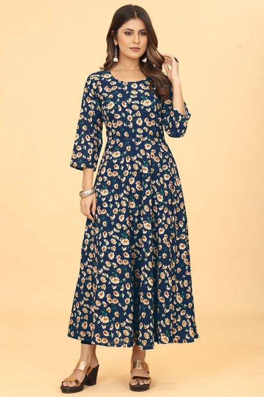 Marvelous Georgette Fabric Digital Printed Kurti In Navy Blue Color