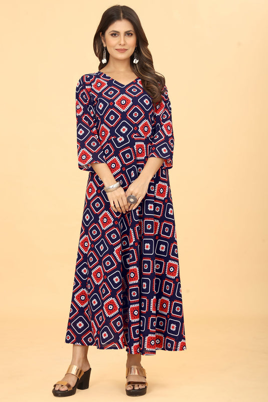 Digital Printed Navy Blue Color Georgette Fabric Riveting Kurti