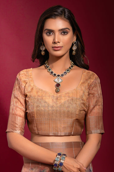 Rust Pure Linen Zari Pattern Checks Printed Saree