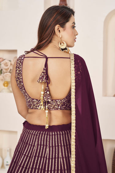 Vibrant Wine Color Georgette Sequins Design Lehenga Choli For Function