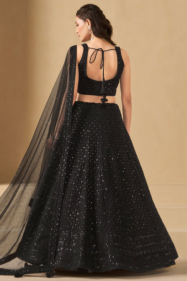 Black Lehenga Choli With Sequins Work Georgette Fabric