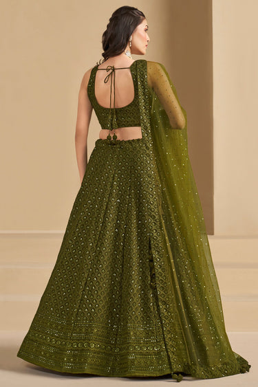 Sequins Work Lehenga In Green Georgette Fabric With Blouse
