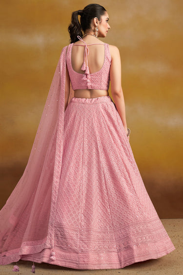 Sequins Work Pink Lehenga In Georgette With Designer Choli
