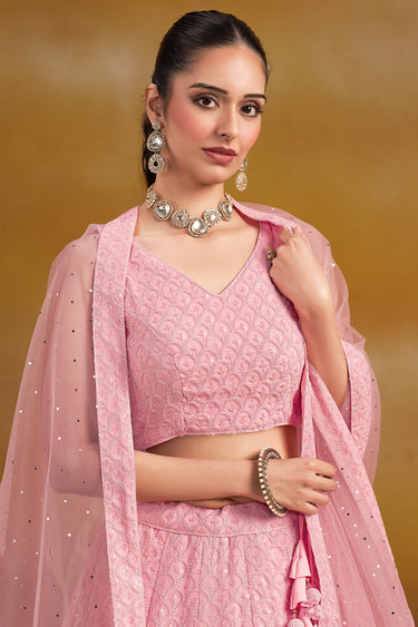Sequins Work Pink Lehenga In Georgette With Designer Choli