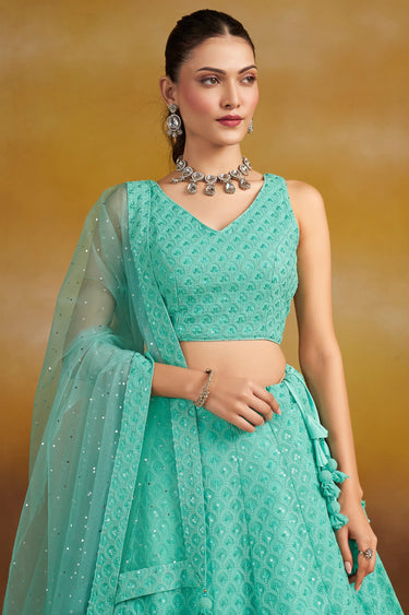 Sky Blue Georgette Lehenga Choli With Sequins Work