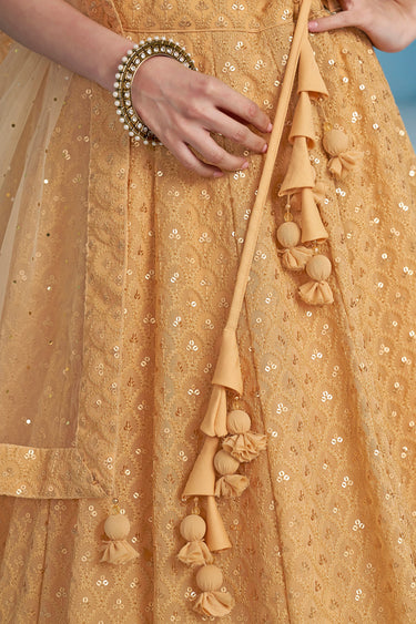 Beige Color Designer Sangeet Wear Lehenga Choli With Sequins Work Georgette Fabric
