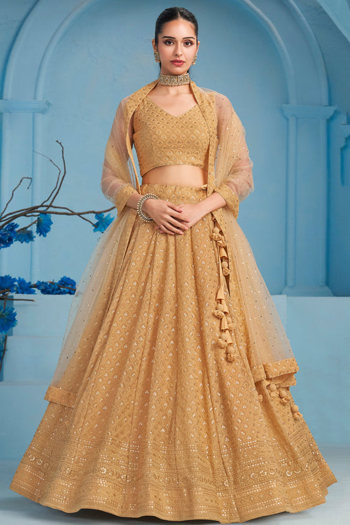 Beige Color Designer Sangeet Wear Lehenga Choli With Sequins Work Georgette Fabric