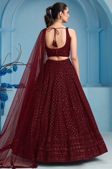 Sequins Work Wedding Wear Lehenga Choli In Maroon Color Georgette Fabric