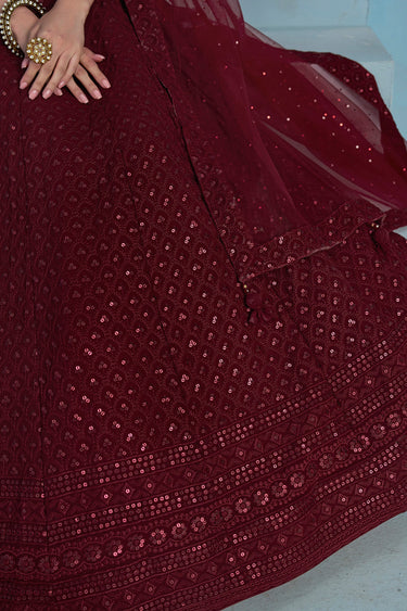 Sequins Work Wedding Wear Lehenga Choli In Maroon Color Georgette Fabric