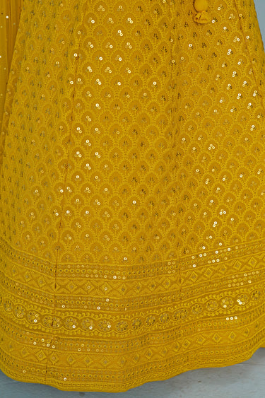 Sequins Work Georgette Fabric Designer Lehenga In Yellow Color With Blouse