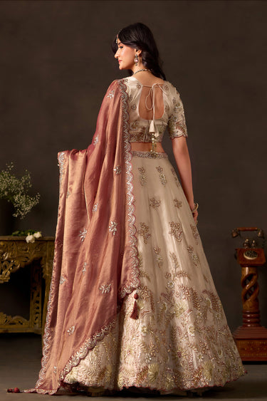 Elegant Heavy Sequins Work Beige Sangeet Lehenga Choli